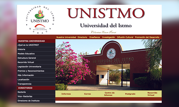 Captura de pantalla del Portal de la UNISTMO